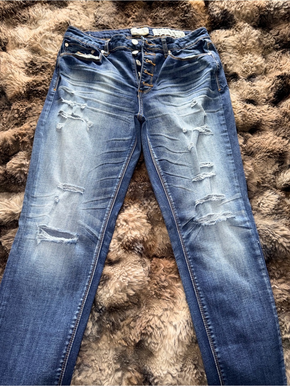 Indigo Rein Dark Blue Button-Fly Ankle Jeans